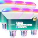 Linkind Matter Smart Light Bulb,1200LM BR30 Smart Flood Light Bulbs Compatible with Alexa, Apple Home, Google Home, RGBTW Recessed Color Changing Bulbs E26, 2.4GHz Only WiFi Light Bulbs LED, 6 Pack