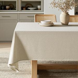 MIULEE Natural Beige Linen Cotton Table Cloth Rectangle Tablecloth Spring Waterproof Spillproof Cross-Star Textured Table Cltoth Decorative Farmhouse Style for Dining Party Weddings 60x84 Inch