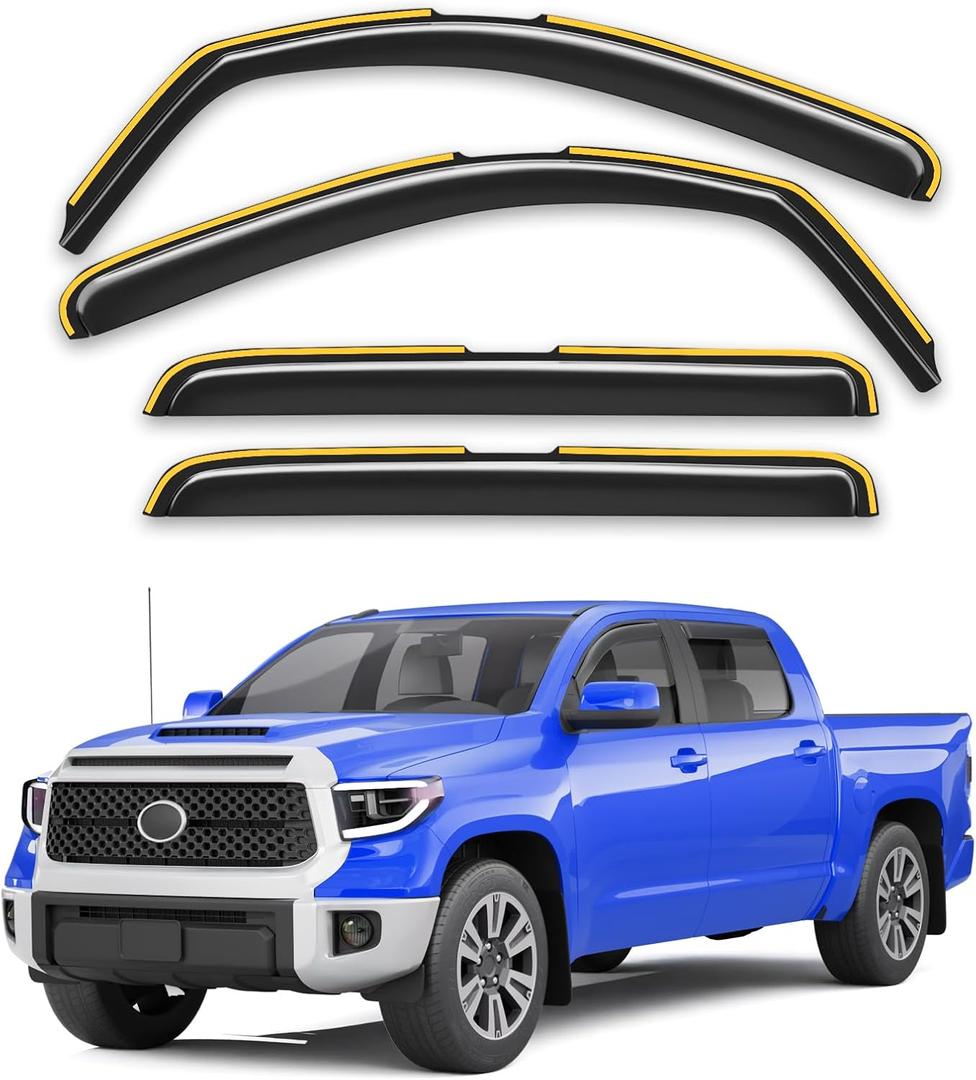in-Channel Rain Guards Fit for Trucks Toyota Tundra 2007-2021 CrewMax, Extra Durable Window Rain Guards Visors Vent Visors Window Deflector Vent Shades Car Accessories -4 pcs