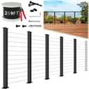 16ft-20ft Modular Cable Railing Post Kit 42" T304 Stainless Steel 5 Level Post Kit, Surface Mount Black Cable Railing System for Decks Length Adjustable Easy DIY, 259ft 1/8" Wire(No Handrail)