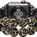 Guran Soft Silicone beads Elastic Sport Straps Stretchy Watch Bands Compatible with Apple Watch Band Scrunchie 38mm 40mm 41mm 42mm 44mm 45mm,Wristbands Women Men Replacement Solo Loop Strap for iWatch Series SE 7 6 5 4 3 2 1 (leopard print)