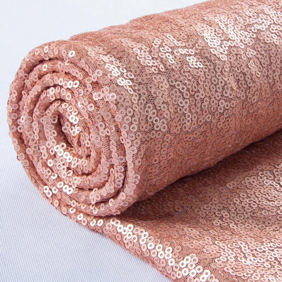 Fabric by The Yard Blush Sequin Fabric 12 Feet 4 Yards Embroidered Glitter Fabric for Sewing Shimmer Material Fabric-Backdrop Tablecloth Linen Table Runner (4 Yards, Blush)