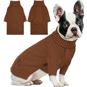 cyeollo Small Dog Sweater, Warm Turtleneck Sweaters for Small Dogs Boy, Knit Doggy Sweatshirt with Sleeves Fall Winter Pullover Cold Weather Dog Clothes for Indoor & Outdoor Wear, Brown S
