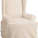 SureFit Home Décor Duck Solid Long Full Length Dining Room Chair One Piece Slipcover, Relaxed Fit, 100% Cotton, Machine Washable, Natural Color