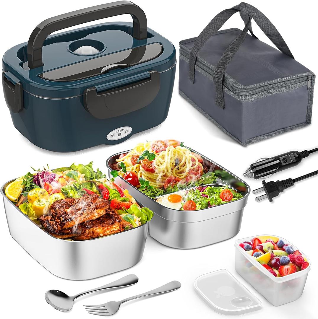 Electric Lunch Box, Heated Lunch Box for Adults with 2 Stainless Steel Container