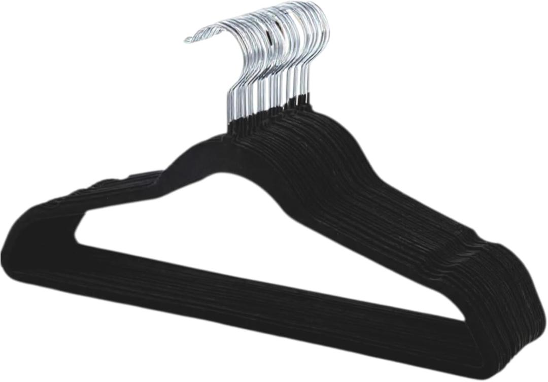 50-Pack Velvet Hangers  Heavy Duty, Non-Slip Clothes Hangers with Chrome Hooks | Slim & Space-Saving Design for Coats, Suits & Plus Size Tops (Black)