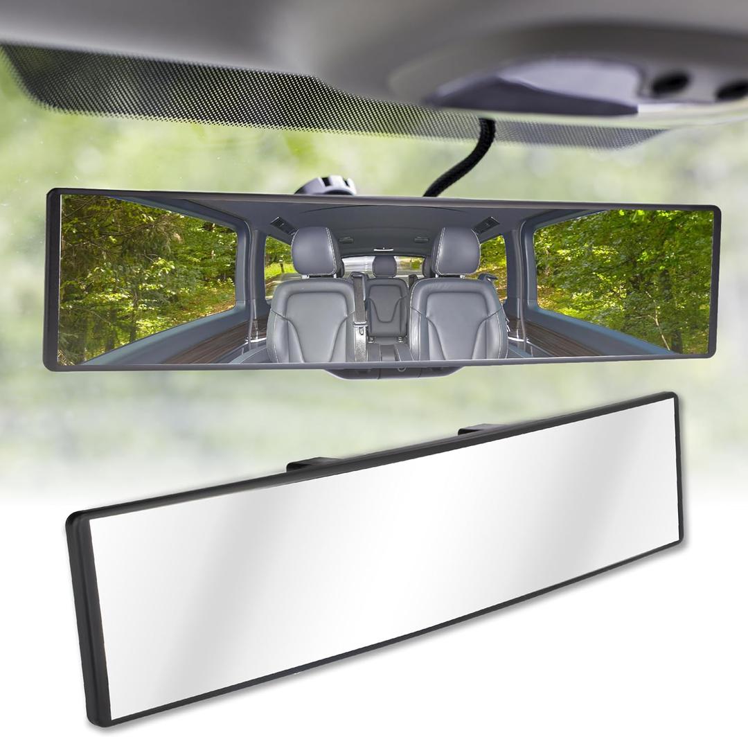 Rear View Mirror, Universal 11.4 Inch Interior Clip On Panoramic Convex Mirrors for Car Accessories, HD Anti Glare Wide Angle and Reduce Blind Spot, Extended Rear View Mirror for Cars, SUVs, Trucks (White)