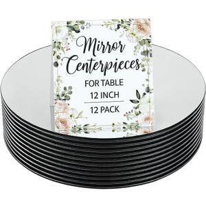 Houseables Mirror Centerpieces for Tables, Round Mirrors for Centerpieces, Mirrored Trays, Round Table Plate Tray, Circle, Glass Charger, Wedding, Center Piece, Small, Base, Candle, 12 Inch, 12 Pack (Silver)