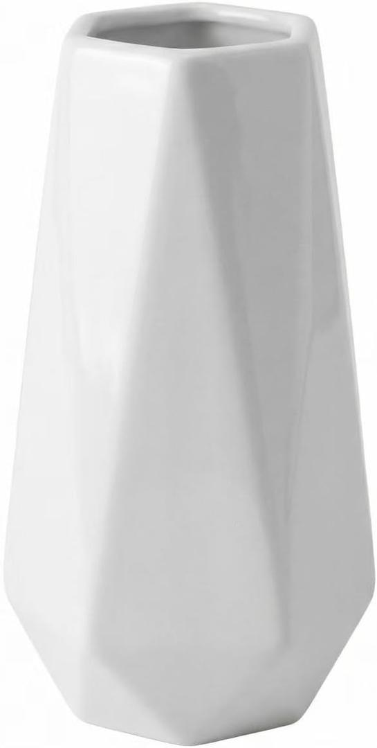 Small White Vase, 7.4 Inch Ceramic Flower Vases Minimalism Style for Modern Table Shelf Centerpiece Home Decor Fit for Housewarming, Weddings, Birthday, Thanksgiving Day, Halloween, Christmas