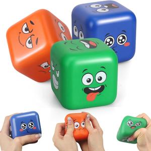 Jumbo Fidget Smile Dice, Squeeze Cube for Kids Adults, Soft Slow Rising PU Toy with 6 Smile Face for Stress Relief, Faimly Board Game Dice Toys for Party, 2.75 Inch