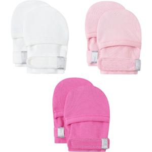 HAPIU Baby No Scratch Mittens Stay On, 100% Cotton Breathable, Adjustable Infant Gloves for Boys Girls, Newborn - 12 M (3-6 Months, Full Blush & roes & cloud)