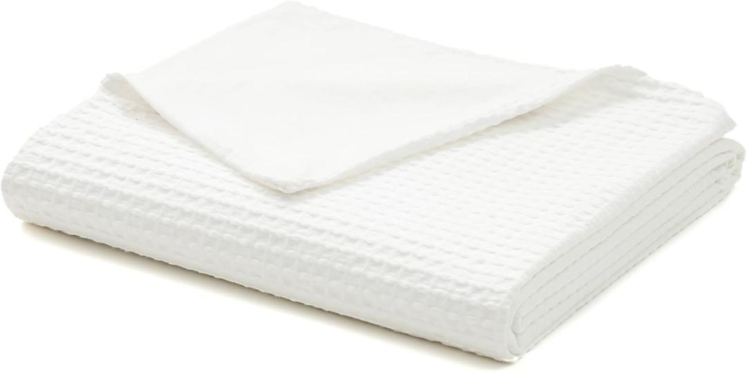 YnM Cotton Waffle Weave Duvet Cover for Weighted Blankets with 16 Strings (Coconut White, 48''x72'')