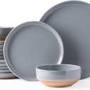 AmorArc Ceramic Dinnerware Sets for 6, 18 Pieces Handpainted Plates and Bowls Set with Rustic Terracotta Underside, Scratch Resistant Stoneware Dishes Set, Dishwasher & Microwave Safe, Gray (Limestone)