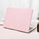 Seorsok Compatible with MacBook Air 13 Inch Case 2022-2018 Release A1932 A2179 M1 A2337 Touch ID,Elegant Leather Plastic Hard Shell Case Transparent Keyboard Cover,Pink Woven Fabric