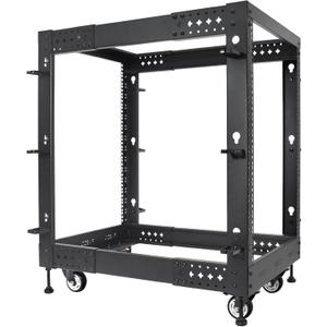 RIVECO 15U Server Rack Adjustable Depth Network 4 Post Cabinet Open Frame with Leveling Feet & Wheels Fully Rivets 1400 LBS