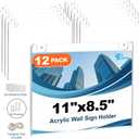 EHWINE 12 Pack 8.5x11 Wall Mount Acrylic Sign Holder Horizontal, Acrylic Wall Sign Photo Menu Flyer Display Holder, Plastic Clear Picture Adhesive Frames for Office Party (Provide Mounting Screws)