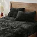 BEDELITE Velvet Fitted Sheet and Pillowcase Set, Luxury Soft Fuzzy Bottom Sheet with Reinforced Elastic Corner Straps, Deep Pocket up to 15 Inch, 1 Fitted Sheet and 1 Pillowcase (Twin XL, Black)