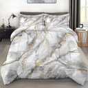 Comforter Set Queen Size, Marble Black Soft 3 Pcs Bedding for Kids and Adults, Gray Gold Stone Vintage Comforter Set with Pillowcase, for Bedroom Bed Decor