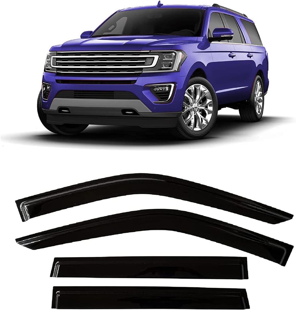 Tape-On Windows Visor 4-Piece for 2018-2024 Ford Expedition Rain Guards Shield Shade Smoke 94785 (black)