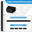 4' Rectangular Cable Railing Handrail, Black Stainless Steel Handrail with Nylon End Caps for Stair Cable Railing System, RG01-H