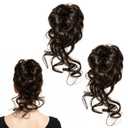 2 Pcs Wavy Curly Ponytail Hair Extensions Messy Bun Hair Piece Curly Fake Hair Bun Scrunchies Synthetic Updo Chignon Fake Scrunchies Thick Updo Hairpieces For Women