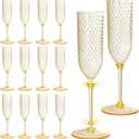 XUWAIDSGN 24 Pack Amber Detachable 2 piece Champagne Flutes 5.5 Oz Unbreakable Plastic Mimosa Disposable Champagne Glasses Drinking Cups Stemmed Reusable Wine Toasting Glasses for Wedding (24, Amber)