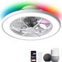 ocioc Low Profile Ceiling Fans with Lights,18 in Smart Ceiling Fans with Alexa/Google Assistant/App Control Color Changing LED-RGB Back Ambient Light for Bedroom