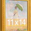 11x14 Picture Frame, HD Real Glass 11x14 Ornate Vintage Photo Frame, 11 by 14 Oil Painting Poster Frame with Gold Border and Distressed Rust-Like Finish, Horizontal & Vertical Display for Tabletop or Wall Decor (1 Pack）
