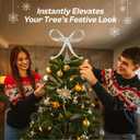 Large Metal Bow Christmas Tree Topper,9.4 Inch Glitter Silver Tree Topper,Silver Bow Christmas Tree Decorations for Xmas Home Decor Holiday Party Indoor Outdoor Shop Office