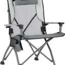 TIMBER RIDGE Folding Camping Chair for Adults, Aluminum Collapsible High Back Chairs with Organizer Cup Holder and Removable Headrest, Heavy Duty Supports up to 300 Lbs, Grey