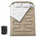 Simple Deluxe Double Sleeping Bag for Adults Mens with Pillow, XL Queen Size Two Person Sleeping Bag for All Season Camping Hiking Backpacking 2 Person Sleeping Bags for Cold Weather & Warm, Green
