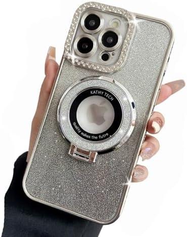 Dzdcase Designed for iPhone Case,Luxury Crystal Diamend Rhinestone Glitter Sparkle Sparkly Magnetic Kickstand Gradient Soft Shockproof Phone Case (iPhone 14 Pro Max,Silver)
