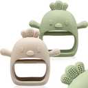 ChooKaChoo 2 Pack Baby Teething Toy Silicone Teething Mitten for Babies Over 3 Months Anti Dropping Wrist Hand Teethers Baby Chew Toys for Sucking Needs, BPA Free (Green & Caramel)