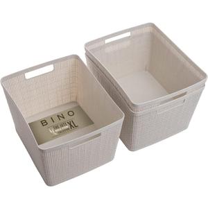 BINO Woven Plastic Basket | Large (Natural), 3-Pack | THE JUTE COLLECTION | Home Organization, Space-Saving Storage, Stylish Design | Plastic Storage Basket