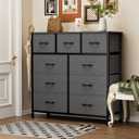 Sweetcrispy 9-Drawer Fabric Dresser Storage Tower with Wood Top and Steel Frame, Organizer Chest with Easy Pull Handles for Bedroom, Closet, Hallway,Modern Gray, 11.8"D x 39.6"W x 39.8"H