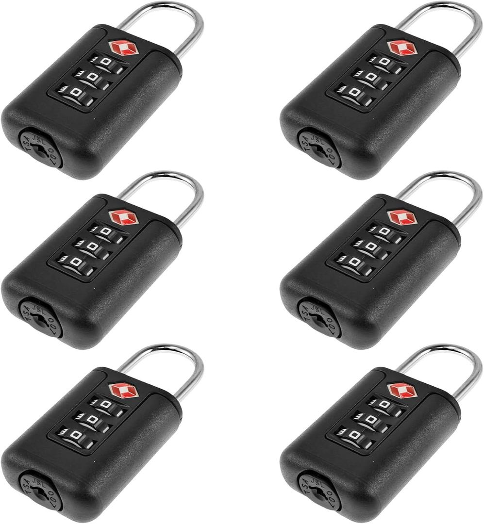 6Pcs TSA Approved Luggage Locks 3 Digit Travel Combination Portable Small Padlocks Stainless Steel TSA Accepted Toolbox Locks for Travel Bag Suitcase Lockers