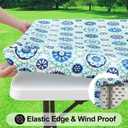 Smiry Rectangle Table Cloth Cover, Waterproof Elastic Fitted Picnic Tablecloth for 5 Foot Tables, Wipeable Flannel Backed Vinyl Tablecloths for Camping, Dining, Outdoor (Navy & Green, 30" x 60")