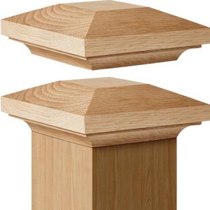 Sasylvia 2 Pcs 3.5 x 3.5 Inch Red Oak Wood Newel Post Cap Fence Post Cap Mounting Kit for Indoor Stair Outdoor Fences Mailboxes Decks