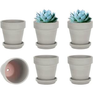 vensovo 4 Inch Small Grey Terracotta Plant Pots with Saucer - 6 Pack Clay Flowerpots with Drainage, Great for Indoor Outdoor Plants, Crafts, Wedding Favor (Gray)
