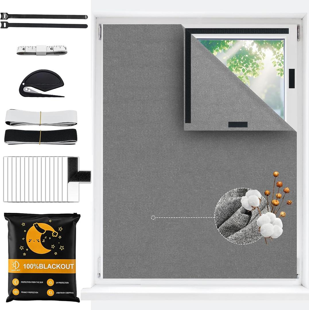 100% Blackout Curtains for Bedroom, [Upgraded] Cotton Black Out Window Cover, No Drill Sticky Blackout Shades for Travel, Portable DIY Window Blinds for Nursery, Media Room, RV, Skylight Dorm 118x59in