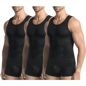 JESIDO 3 Pack Compression Shirt Men Slimming Body Shaper Tummy Control Vest Workout Tank Top Shapewear Large
