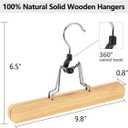 AMKUFO 12 Pack Natural Wooden Pants Hangers with Clips Non Slip Skirt Hangers Trouser Clamp Hanger Solid Wood Hanger with 360 Swivel Hook