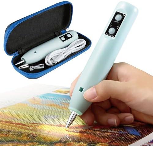 Electric Diamond Painting Pen - Cordless Diamond Art Pen Low-Noise Wax-Free, Rechargeable 2-Speed with LED Light & Removable Magnifier, Portable Diamond Art Accessories for Crafts Lovers