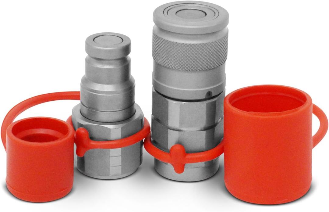 Summit Hydraulics 3/8" Flat Face Hydraulic Quick Connect Coupler Set w/Dust Caps, 3/8" NPT Thread Summit Hydraulics 3/8" Flat Face Hydraulic Quick Connect Coupler Set w/Dust Caps, 3/8" NPT Thread