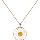 Pressed Daisy Flower Necklace for Women Gold Dainty Resin Pendant Necklace Hypoallergenic Personalized Handmade Floral Boho Jewelry