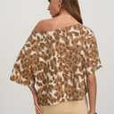CSDAJIO Women's Leopard Short Sleeve One Off The Shoulder Oversized Crop Top Graphic Cropped Tee Loose T Shirt 99 Leopard Brown Medium (Brown, M)
