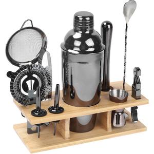 11Pcs-Cocktail Shaker Set Black Bartending Kit 25oz Cocktail Bar Set Cocktail Mix Drink Making Kit Professional Bar and Home Drink Bar Tools for BartenderGun-Metal Black