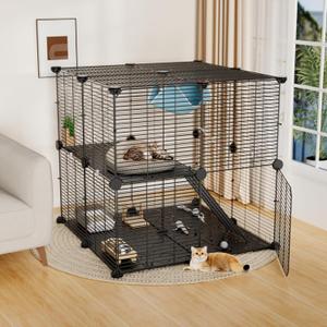 STILLCOVE Medium Cat Cage Indoor, with Hammock & Anti-Tip Kit | with Paw-Friendly Platform and Ramp, 2-Tier Widened Design, DIY, Multi-Door Design, Kitten Enclosure Pet Playpen for Kitty