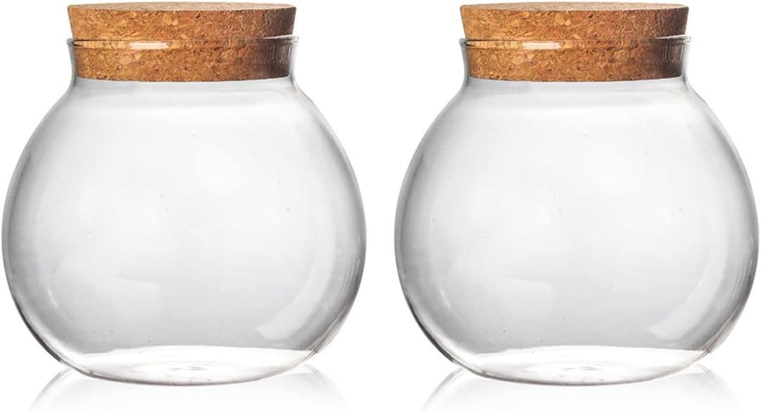Set of 2 round glass jars with cork lid  17oz wedding candy jar kitchen Storage jar, perfect for tea, biscuits, cereals, flour, beans, spices, coffee beans etc (2PCS)