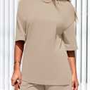 PRETTYGARDEN Women's 2 Piece Lounge Sets 2025 Summer Short Sleeve Tunic Tops Drawstring Shorts Matching Outfits Tracksuits (Beige, Small) (S)